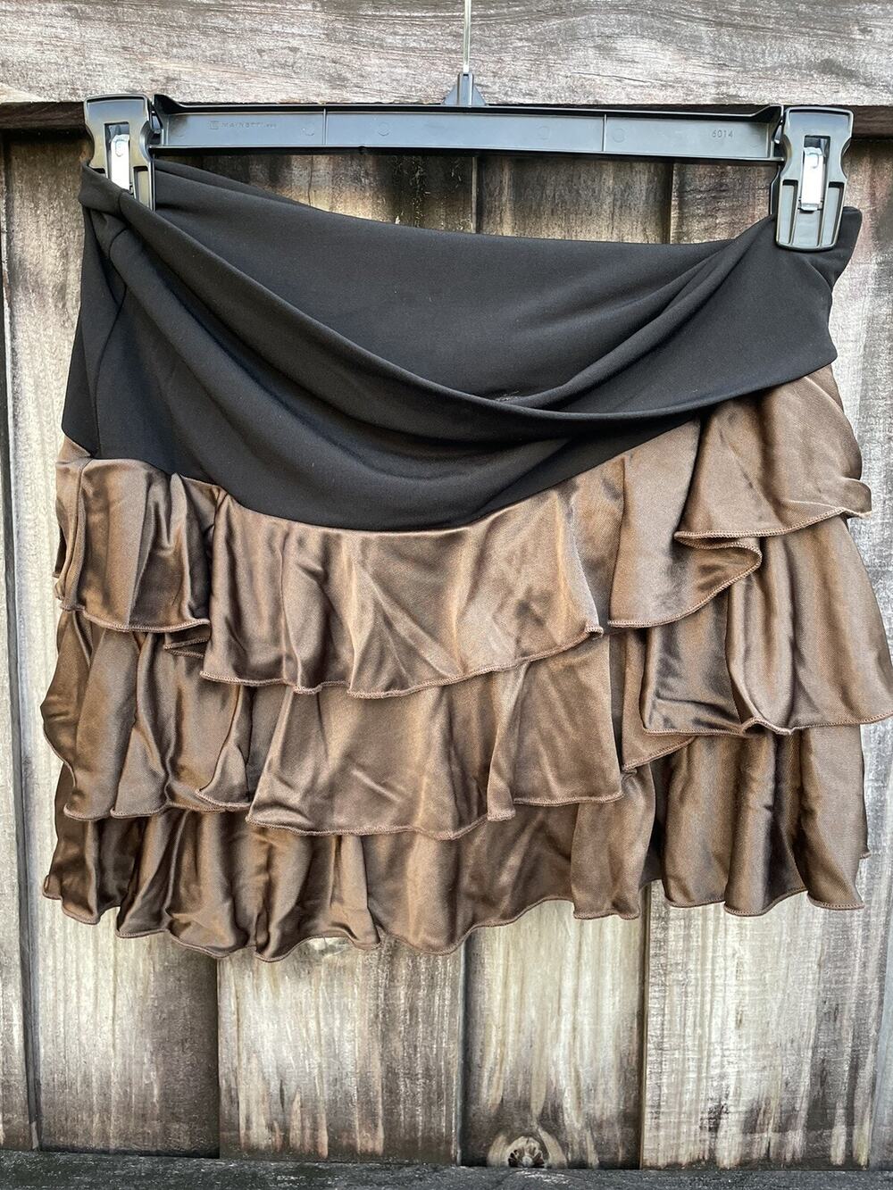 VTG Ariella Brown/Black Ruffle Skirt Flirty Coquette Boho Chic Balletcore M